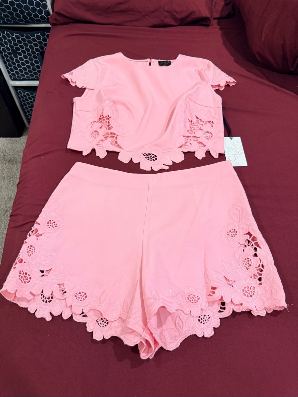 Pink Lace-Trim Women's Shorts - Stylish Summer Casual, size L, Milk & Honey